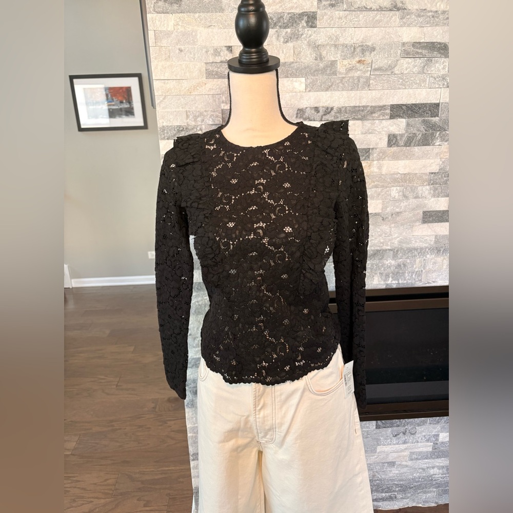 ✨Zara (NWOT) Black Floral Lace Long-Sleeve Blouse Size Size XS✨